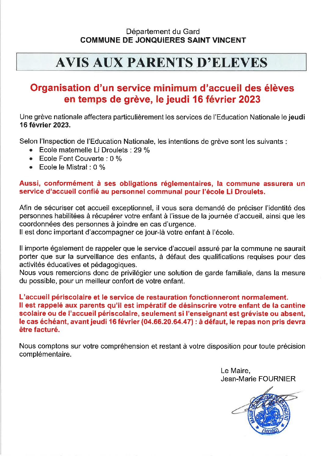 GREVE DU JEUDI 16 FEVRIER 2023